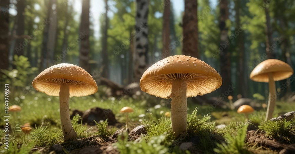 Aspen mushroom spores released into the air on a warm summer day , aspen, fungal, mushroom spores Aspen mushroom spores released into the air on a warm summer day , aspen, fungal, mushroom spores
