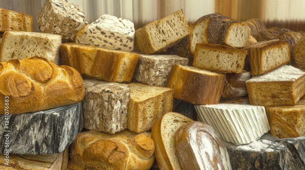 Freshly Baked Assortment of Artisan Bread Displayed at a Local Market in the Afternoon Sunlight Freshly Baked Assortment of Artisan Bread Displayed at a Local Market in the Afternoon Sunlight