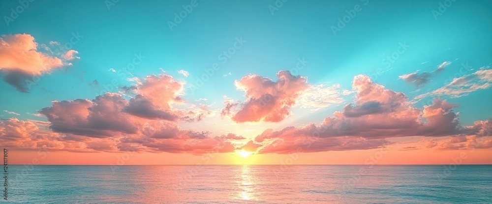 Fototapeta premium Serene Ocean Sunset with Pink and Orange Clouds