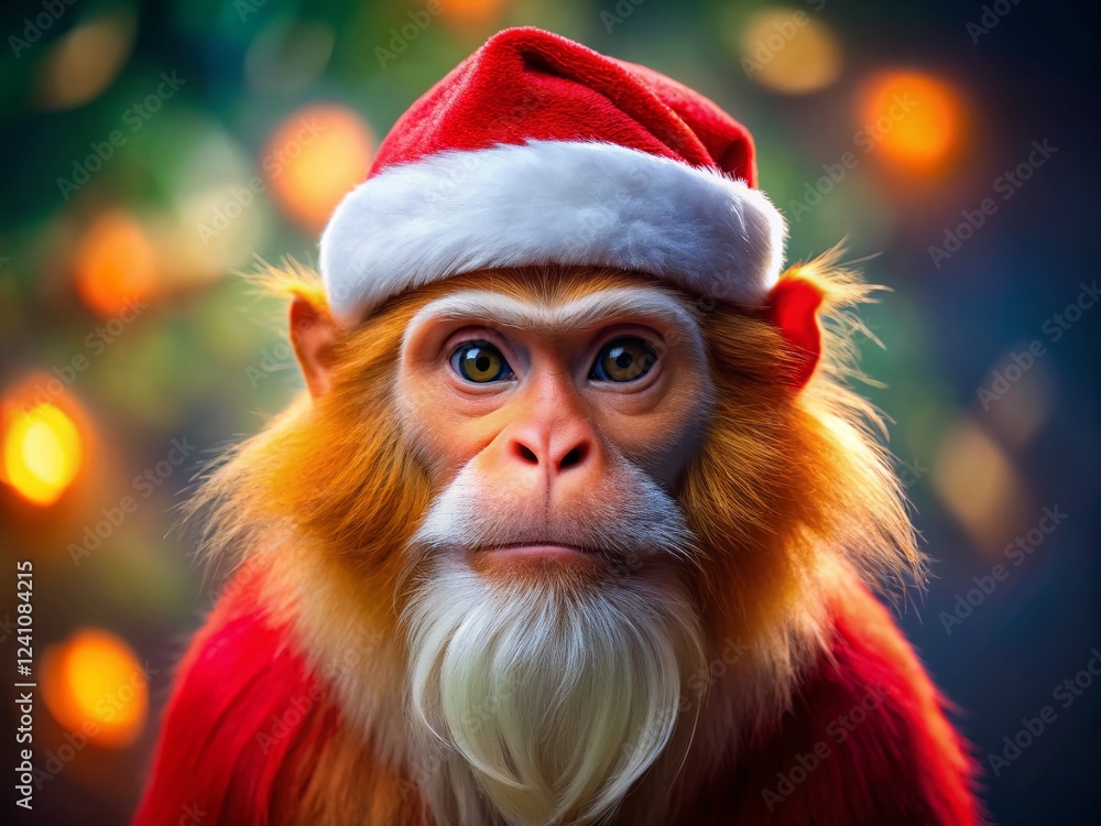 Festive Primate: A Red Monkey Santa Claus with Beard and Mustache Festive Primate: A Red Monkey Santa Claus with Beard and Mustache