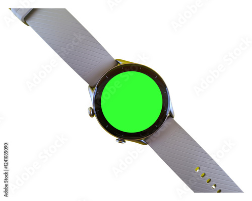 Wearable Round Smartwatch Mockup with Blank Green Screen for Designers