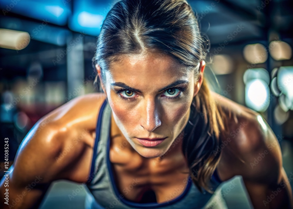 Obraz premium Focused Fitness: Determined Woman Achieving Fitness Goals