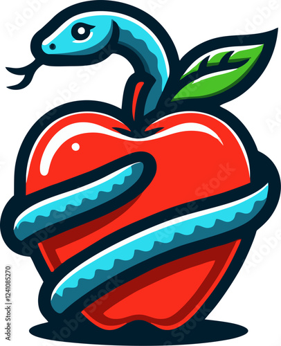 The original sin, the forbidden fruit. simple logo of snake with red apple