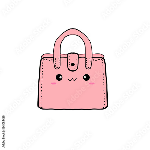 21:08
แฟนเรา😘
Nunnii Nanthiphak
This image features a minimalist, cartoon-style handbag in a soft pink color. The bag has a cute, kawaii-style face with small black eyes, a tiny smiling mouth, and ro