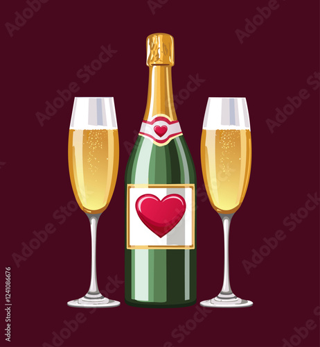 Champagne bottle and glasses for Valentine's day