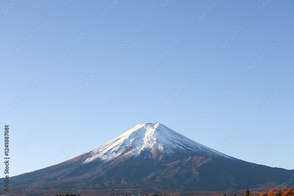 View of landscape fuji mountain in winter at Lake Kawaguchi View of landscape fuji mountain in winter at Lake Kawaguchi