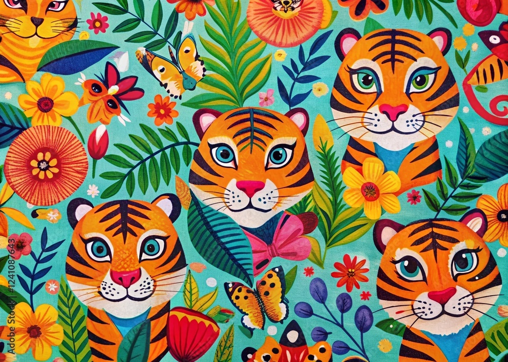 Obraz premium Funny Tiger Pattern for Textile Design: Repeating Texture for Fabric & Surface