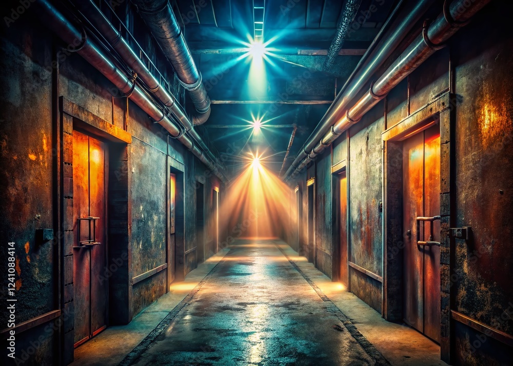 Futuristic Corridor: Hope in Darkness - Stock Photo Futuristic Corridor: Hope in Darkness - Stock Photo