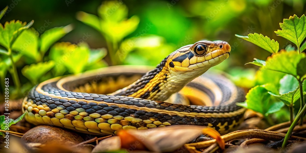 Garter Snake in Forest - Bokeh Photography - Wildlife Stock Photo Garter Snake in Forest - Bokeh Photography - Wildlife Stock Photo
