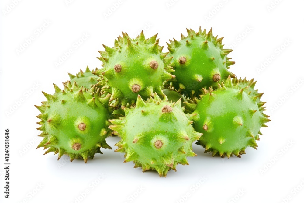 Green chestnuts, conker tree fruits isolated on white background Green chestnuts, conker tree fruits isolated on white background