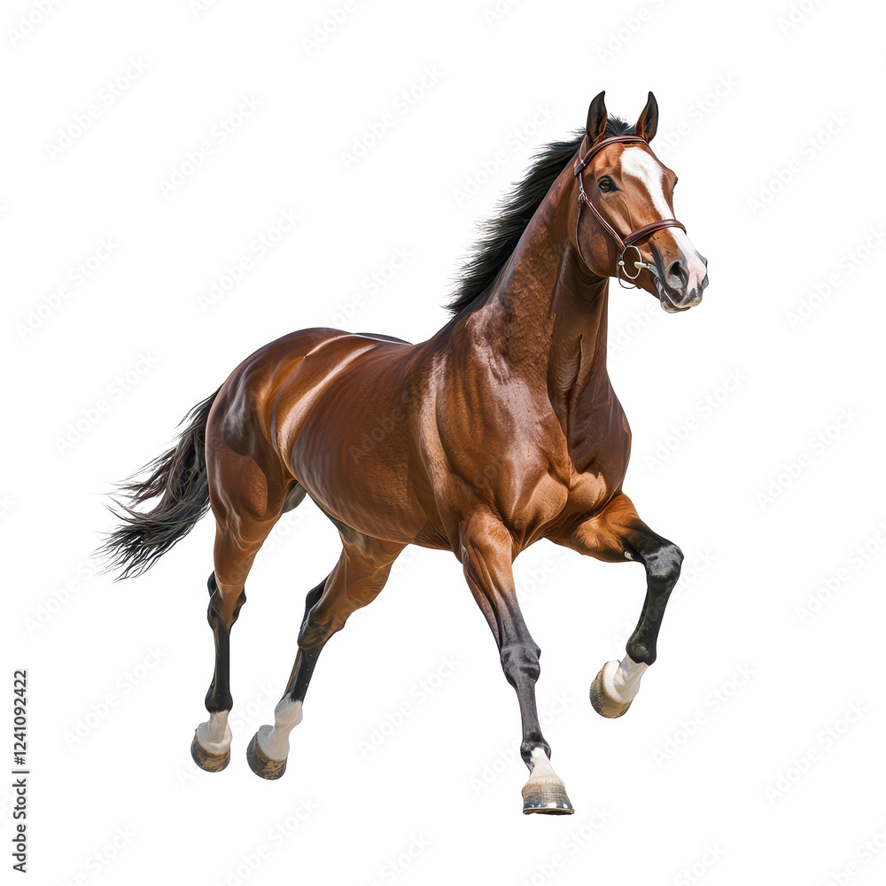 Fototapeta premium A majestic brown horse galloping gracefully in an open field.