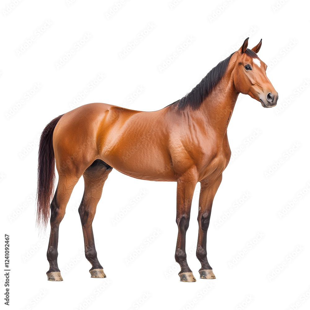 A majestic brown horse stands elegantly, showcasing its strength and beauty. A majestic brown horse stands elegantly, showcasing its strength and beauty.