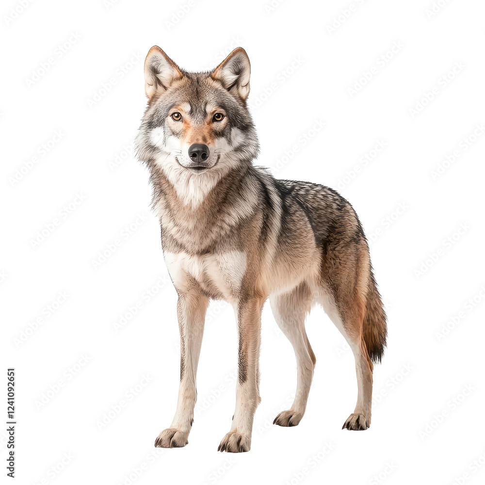 Obraz premium A majestic wolf standing proudly with a striking gaze, showcasing its natural beauty.