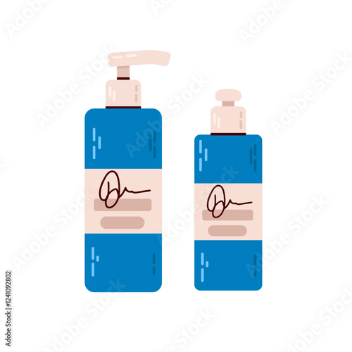 Shampoo and conditioner bottles. Vector illustration in flat style.