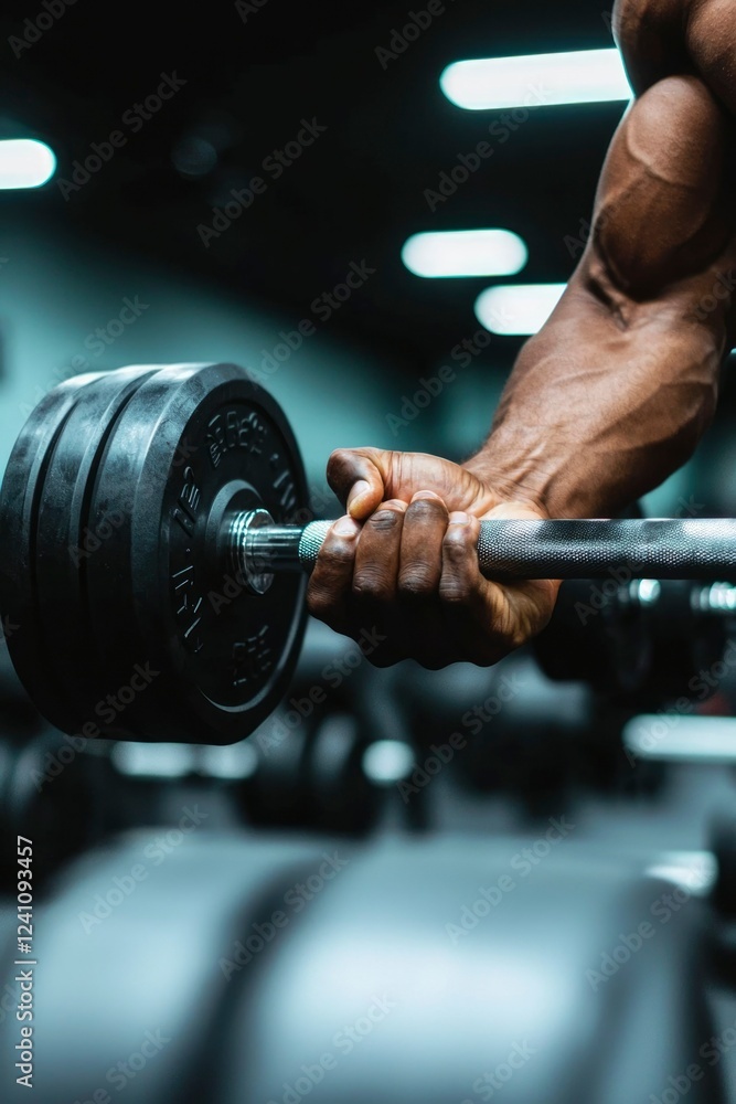 Muscular Arm Gripping Heavy Weight Barbell