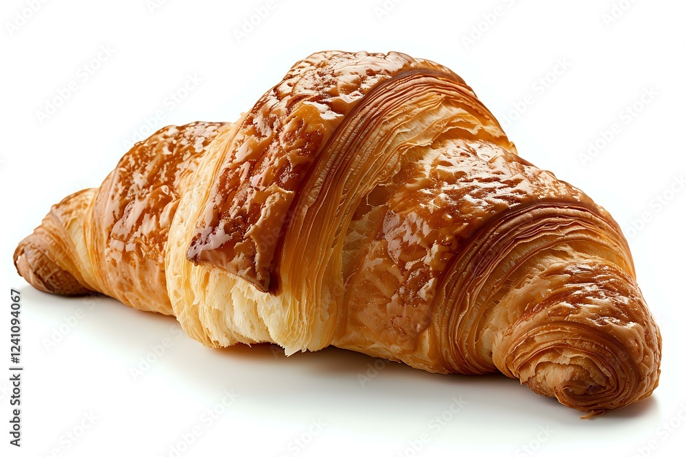 Fresh baked golden croissant with flaky layers and crispy crust isolated on white background, ready for menu, packaging and food design projects. Fresh baked golden croissant with flaky layers and crispy crust isolated on white background, ready for menu, packaging and food design projects.