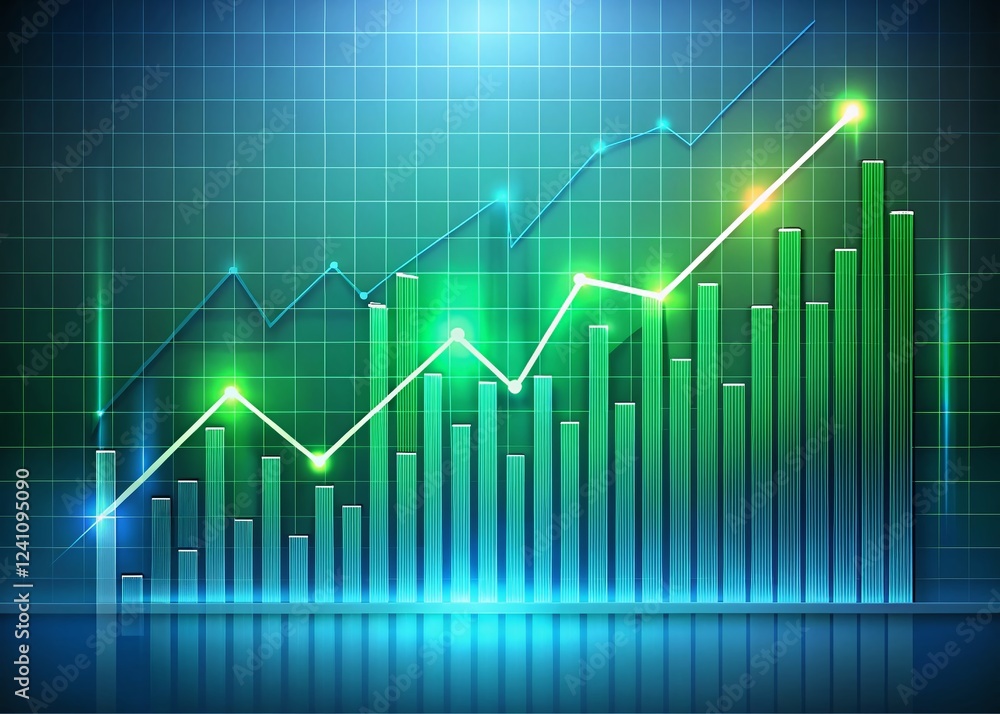 Green and Blue Line Graph Chart Showing Growth and Data Analysis, Stock Photo Green and Blue Line Graph Chart Showing Growth and Data Analysis, Stock Photo