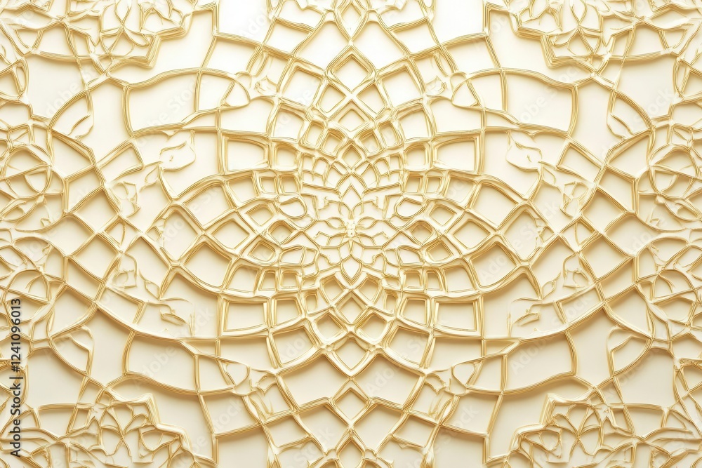 Obraz premium elegant islamic geometric pattern in radiant gold and soft white, designed for mawlid celebrations. the intricate details and symmetry evoke a sense of spirituality and cultural richness