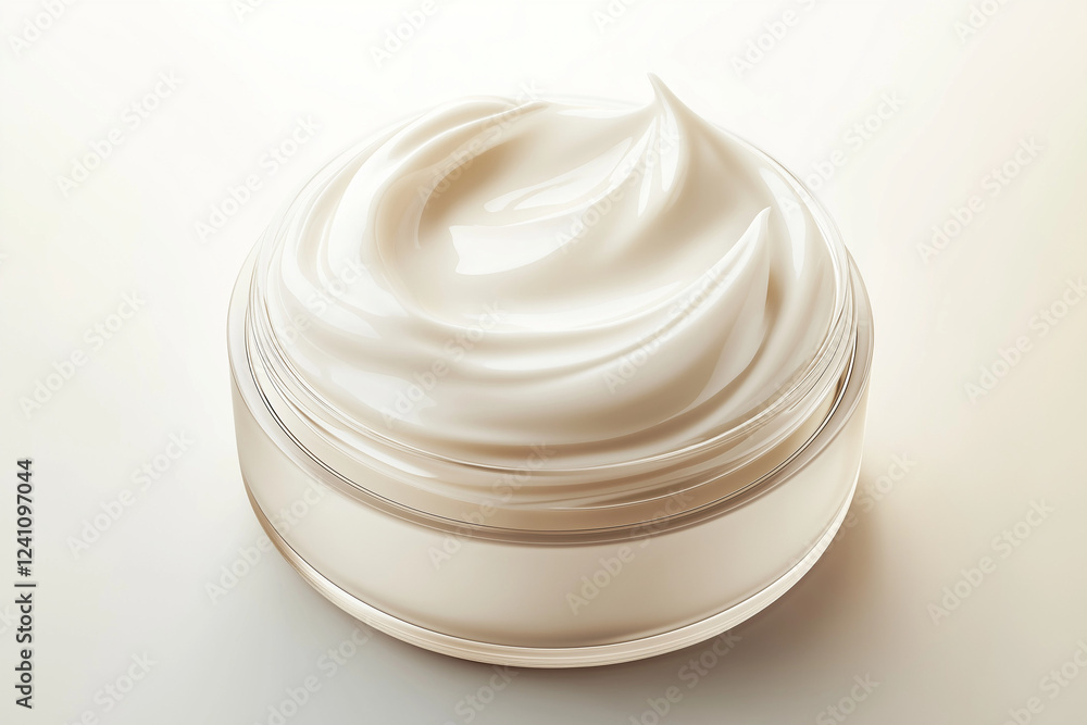 Crème hydratante onctueuse en pot, fond unis blanc Crème hydratante onctueuse en pot, fond unis blanc