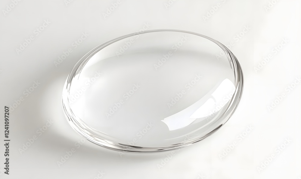 Clear glass lens on white background; optical, science Clear glass lens on white background; optical, science