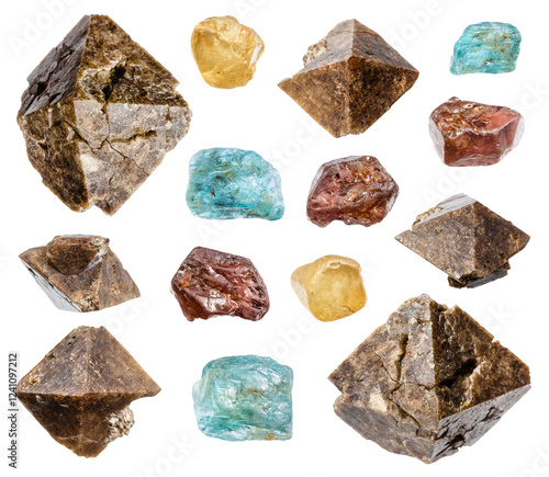 various samples of raw zircon minerals isolated photo