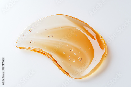 Texture d'huile cosmétique sur fond blanc, Sérum finition glossy, concept minimaliste et transparent. photo