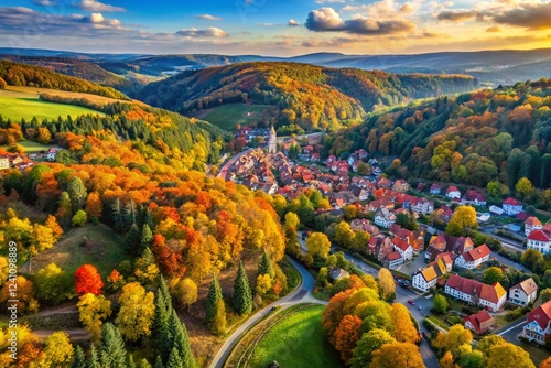 Harz Mountains Hiking Trail Drone View: Treseburg, Germany photo