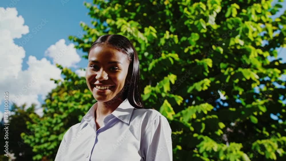 student in uniform smiling outdoors, representing a positive school experience student in uniform smiling outdoors, representing a positive school experience