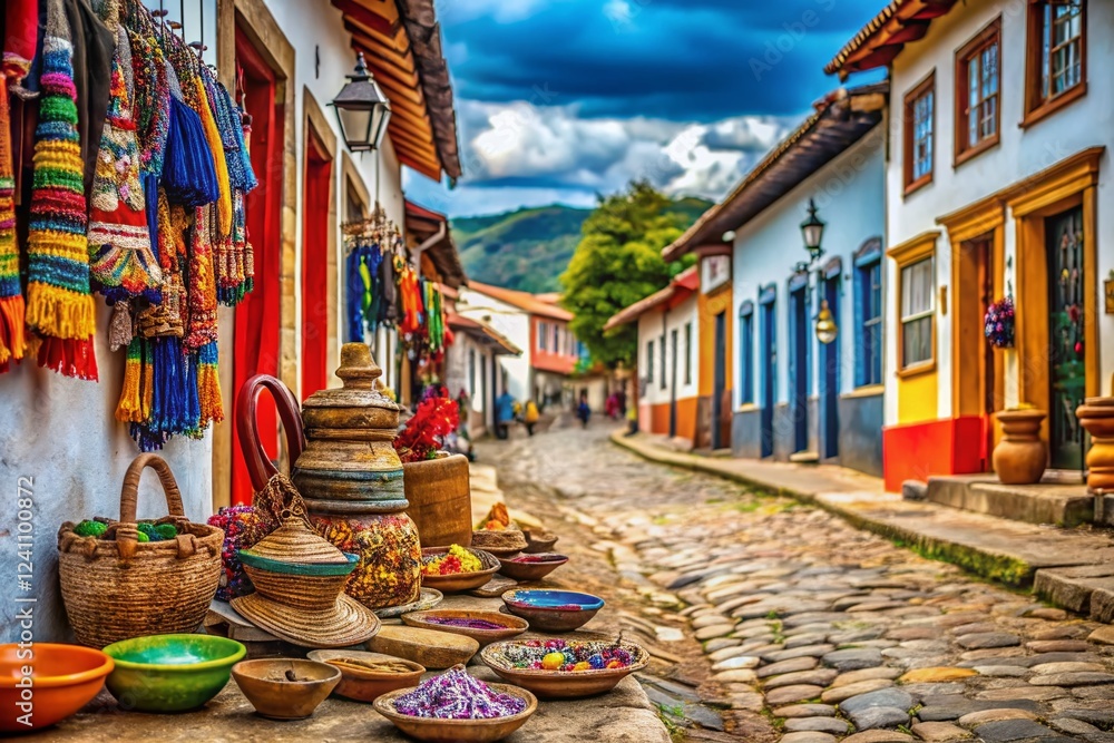 Fototapeta premium Historic Tiradentes, Minas Gerais, Brazil: Cobblestone Street, Colonial Architecture, Old Town Charm, South America Travel
