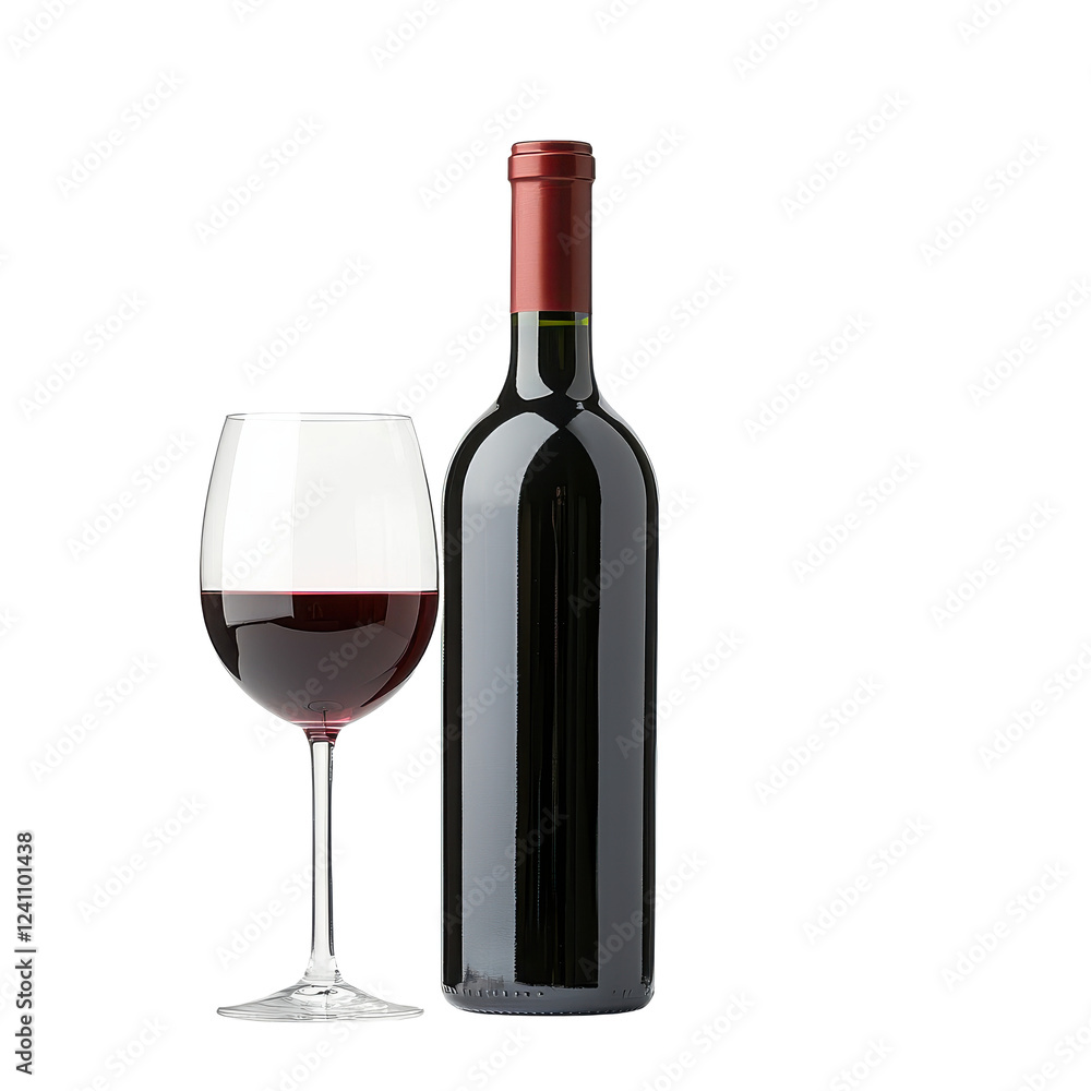 Elegant red wine bottle and glass, perfect for dining and celebrations. Elegant red wine bottle and glass, perfect for dining and celebrations.