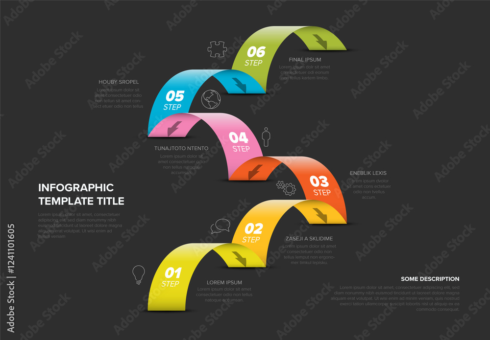 Colorful Dark Six-Step Jumps Infographic Template