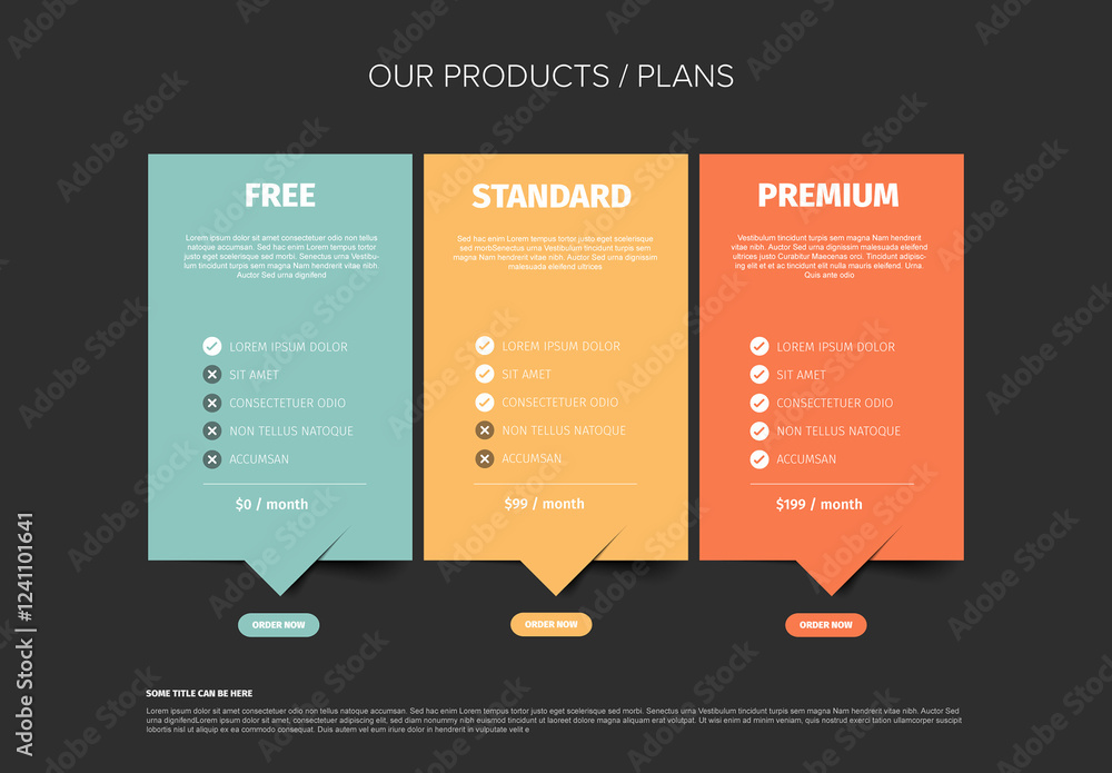 Product Dark pastel color Pricing Plan Comparison Chart with free standard and premium subscription plans