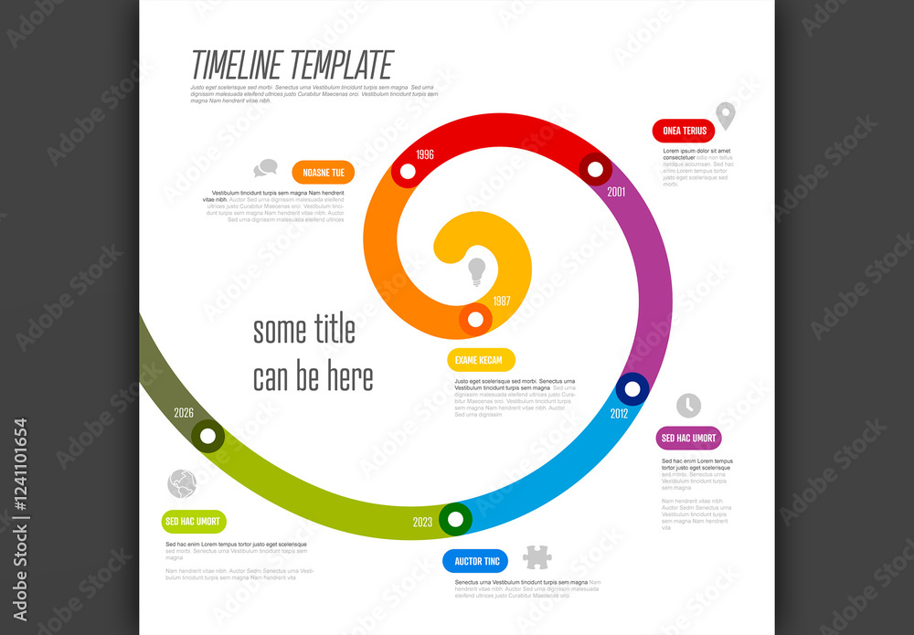 Colorful Spiral Timeline Templare Infographic for project evolution