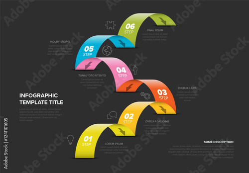 Obraz na płótnie Colorful Dark Six-Step Jumps Infographic Template w salonie
