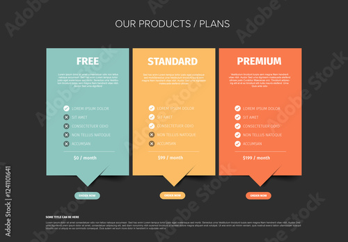 Product Dark pastel color Pricing Plan Comparison Chart with free standard and premium subscription plans