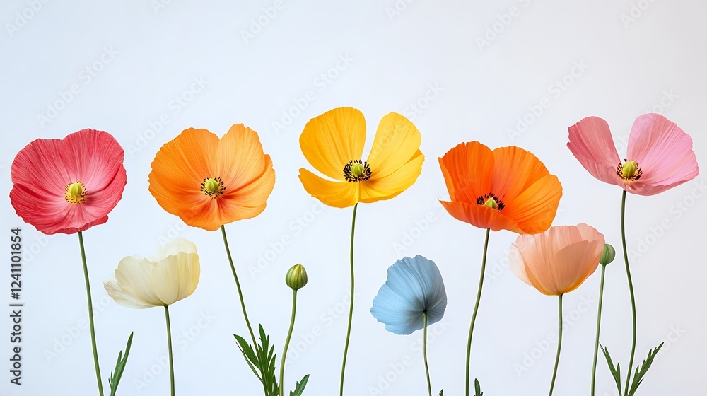 Obraz premium Pastel Poppies: A Vibrant Springtime Floral Arrangement, Delicate Petals and Soft Hues Create a Cheerful and Uplifting Mood, Perfe