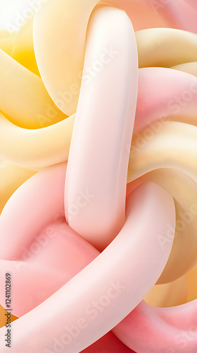 Abstract Pastel Knot, Intertwined Curves of Peach & Yellow, Softly Textured, Creating a Visually Appealing Design.