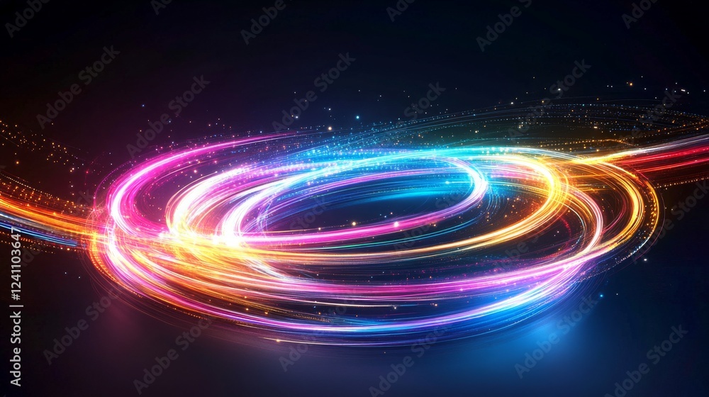 Vibrant light trails create dynamic patterns in dark background during nighttime Vibrant light trails create dynamic patterns in dark background during nighttime