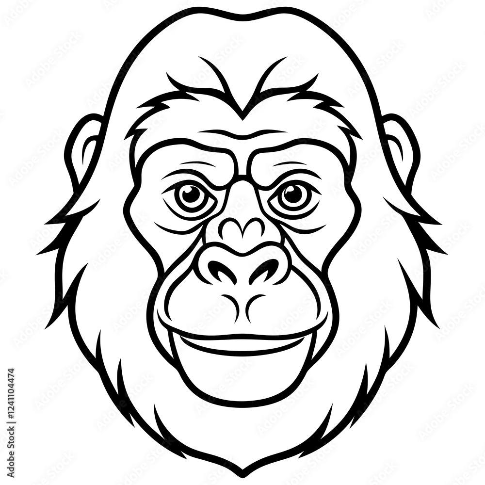 Obraz premium Gorilla Face in Single Stroke Vector Art