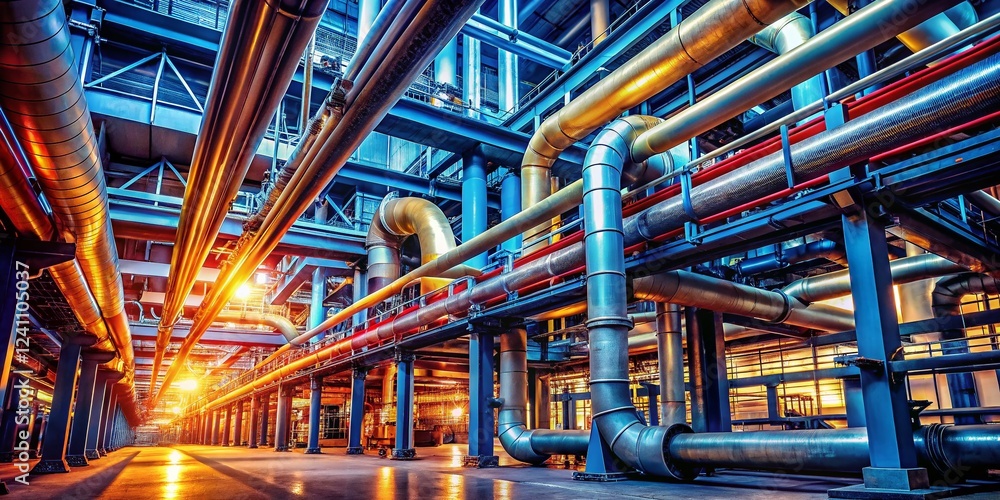 Industrial Factory Pipes: Manufacturing Process & Pipelines System in a Modern Plant Industrial Factory Pipes: Manufacturing Process & Pipelines System in a Modern Plant