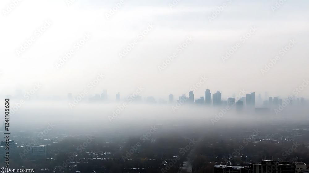 Fototapeta premium Pollution monitoring pm 2.5 levels in city skyline urban environment aerial view health impact awareness