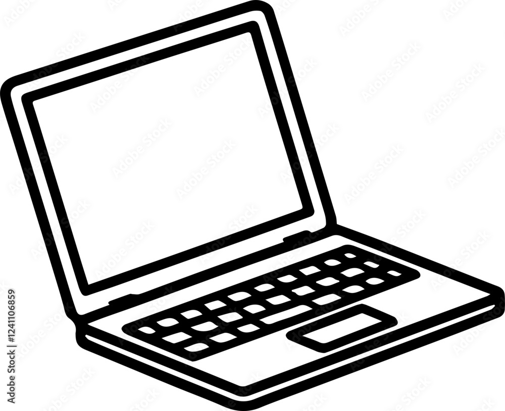 Illustrasi laptop, computer, notebook hitam putih dengan gaya gambar tangan Illustrasi laptop, computer, notebook hitam putih dengan gaya gambar tangan