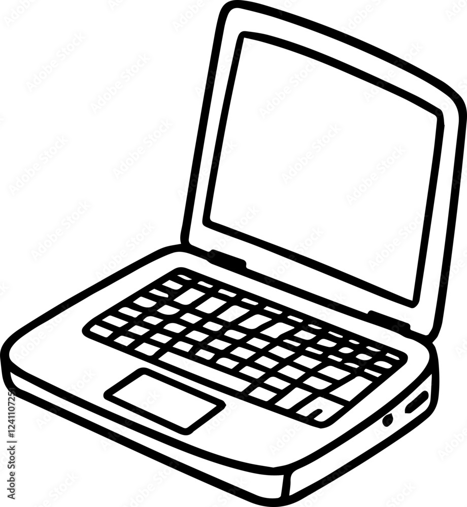 Black and white illustration of laptop, computer, notebook in hand drawn style Black and white illustration of laptop, computer, notebook in hand drawn style