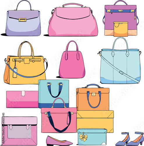 Vsai fashion bags and shoes depicting modern female style