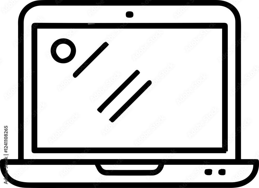 Black and white illustration of laptop, computer, notebook in hand drawn style Black and white illustration of laptop, computer, notebook in hand drawn style
