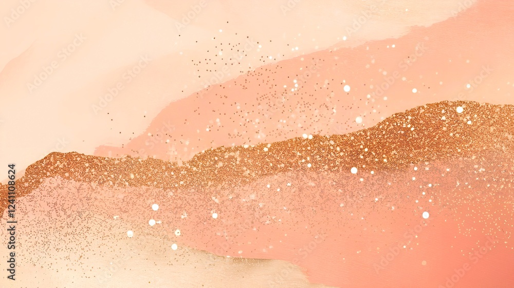 Fototapeta premium Peach and rose gold gradient with glitter – ideal for chic designs and luxurious aesthetics, modern wallpapers and banners