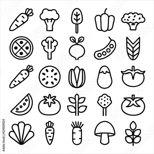 set of outline icons related to vegetables  lin 