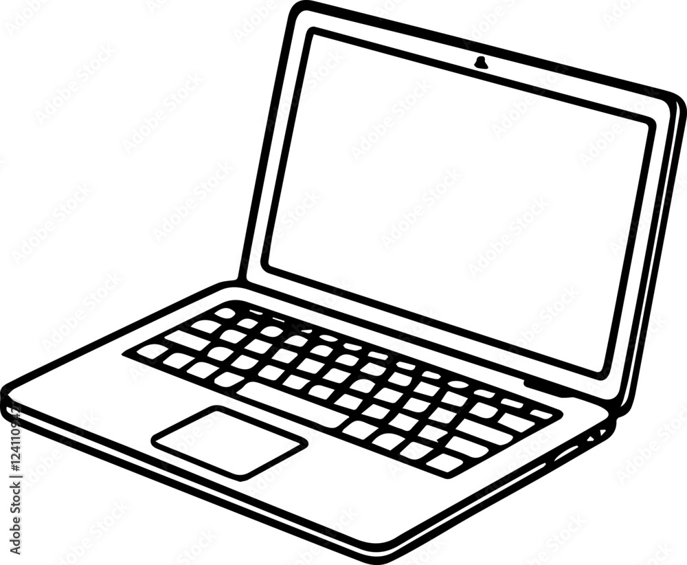 Illustrasi laptop, computer, notebook hitam putih dengan gaya gambar tangan Illustrasi laptop, computer, notebook hitam putih dengan gaya gambar tangan