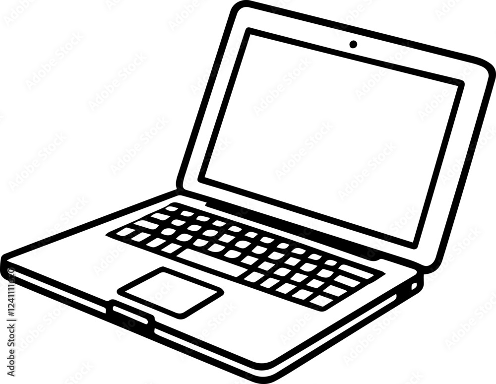 Black and white illustration of laptop, computer, notebook in hand drawn style Black and white illustration of laptop, computer, notebook in hand drawn style