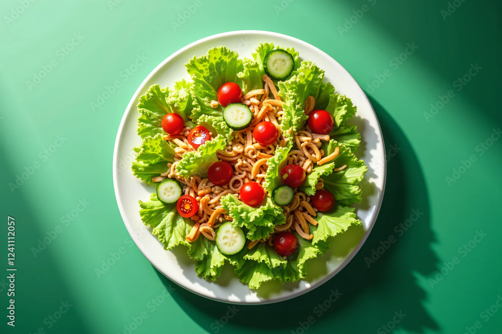 Fresh and Colorful Salad with Crisp Lettuce, Cherry Tomatoes, and Cucumber Slices on a Ceramic Plate Healthy Vegan Meal with Natural Lighting, Perfect for a Nutritious Diet and Food Photography Inspir Fresh and Colorful Salad with Crisp Lettuce, Cherry Tomatoes, and Cucumber Slices on a Ceramic Plate Healthy Vegan Meal with Natural Lighting, Perfect for a Nutritious Diet and Food Photography Inspir